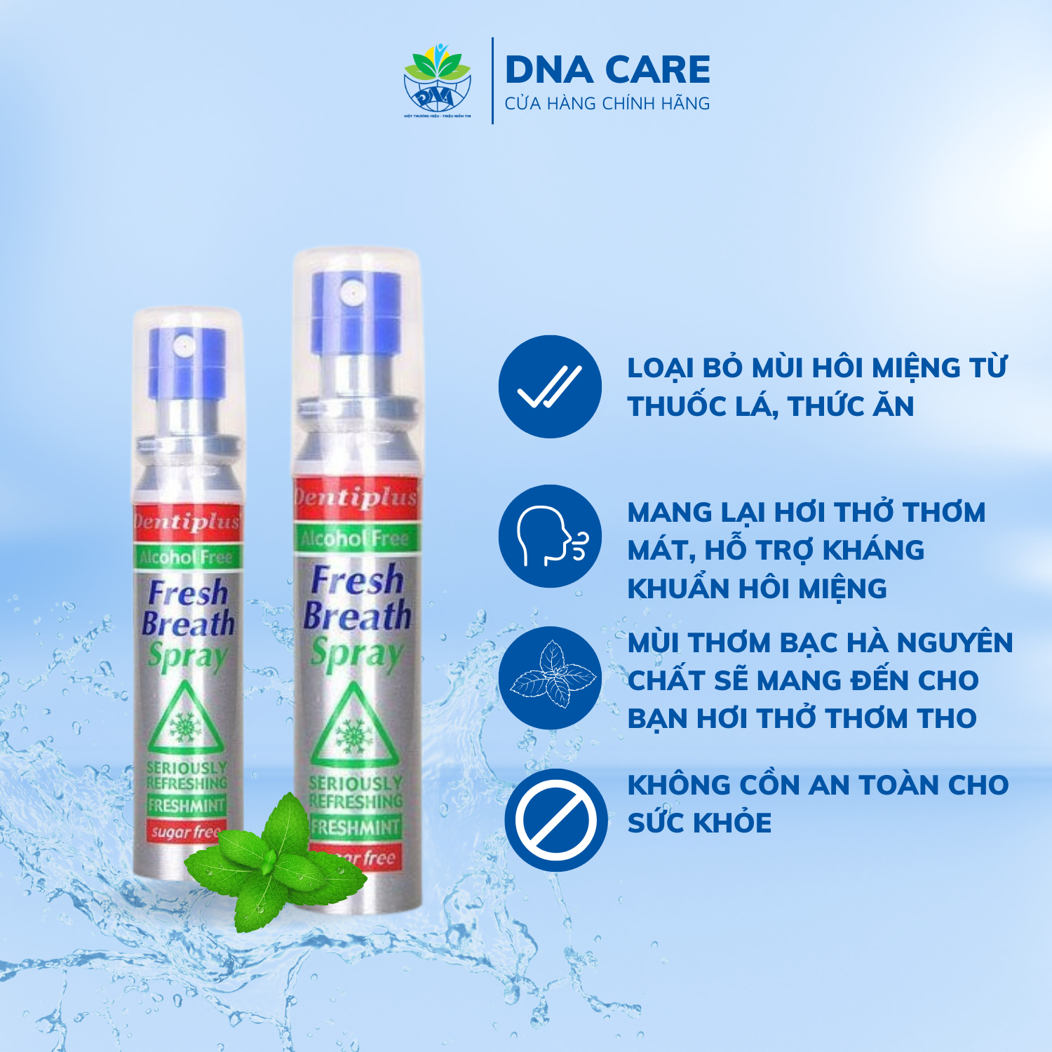 Xịt thơm miệng Dentiplus hương bạc hà không cồn chai 25ml